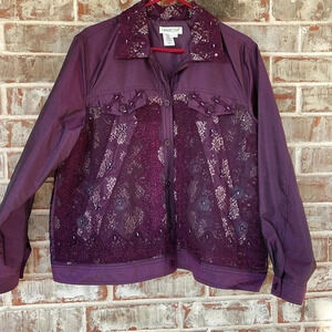 Coldwater Creek Purple‎ Lace Silk/Polyester Embellished Jacket